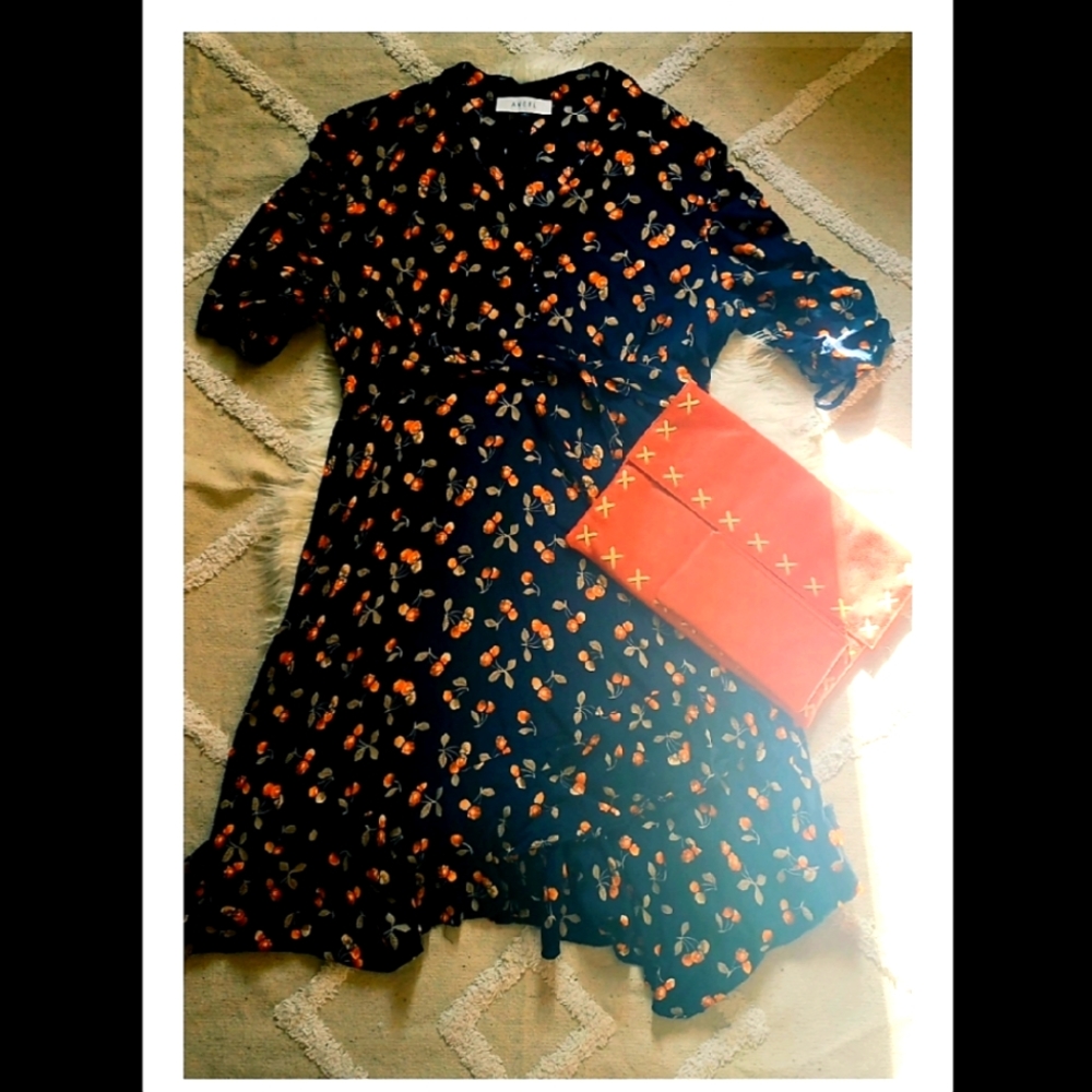 Vintage Cherry Dress with vintage handbag